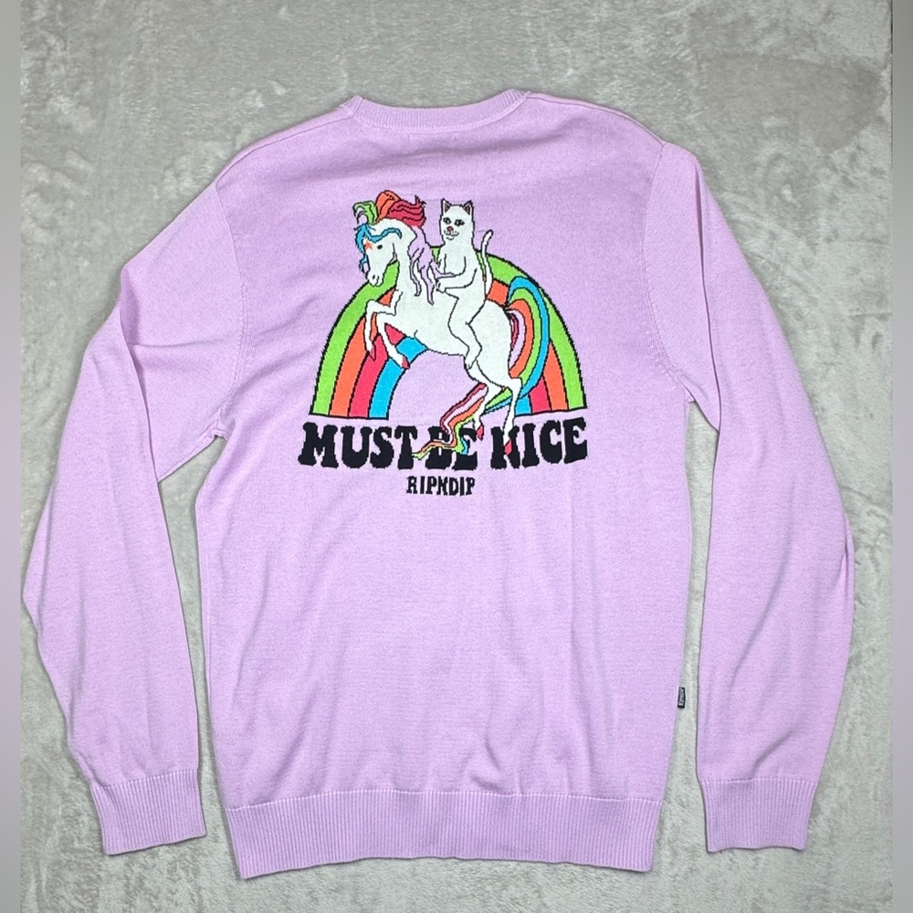 RIPNDIP My Little Nerm Knitted Rainbow Cat Unicorn Lavender Purple Sweater M - Picture 11 of 16
